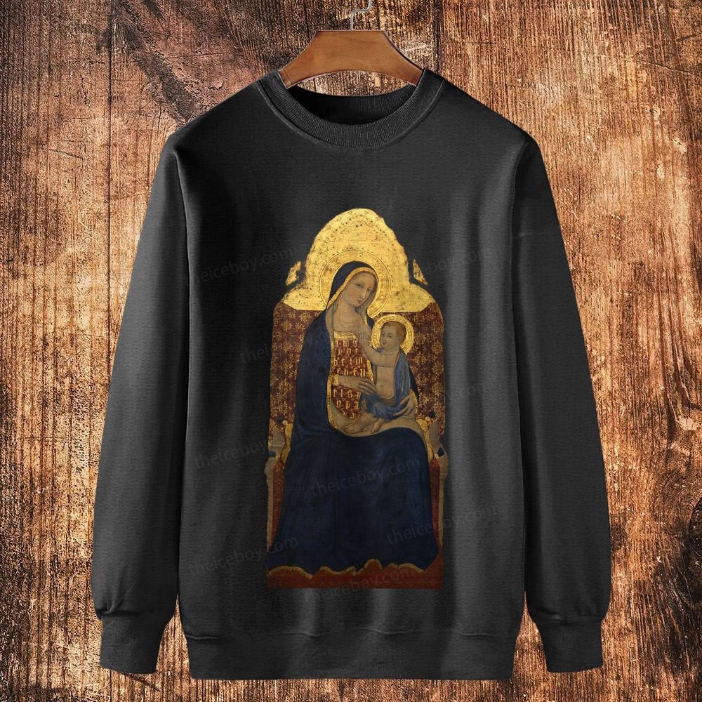 Golden Radiance Blessed Mother Cotton Crewneck Sweatshirt