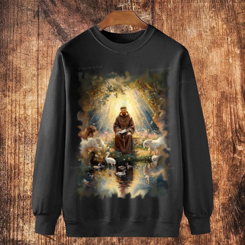 Saint Francis Of Assisi Cotton Crewneck Sweatshirt