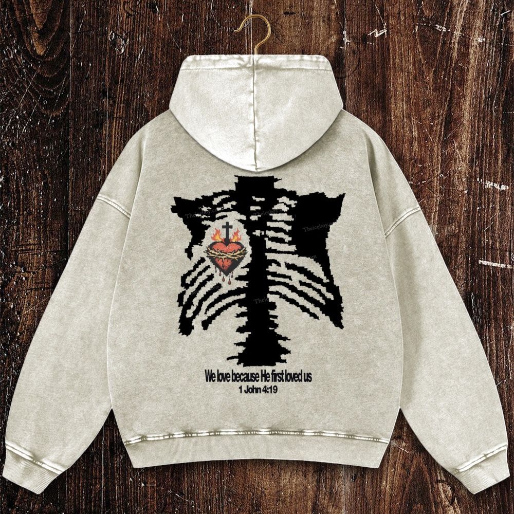 Skeletal Divine Love Christian Washed Hoodie