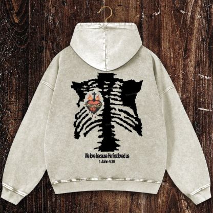 Skeletal Divine Love Christian Washed Hoodie