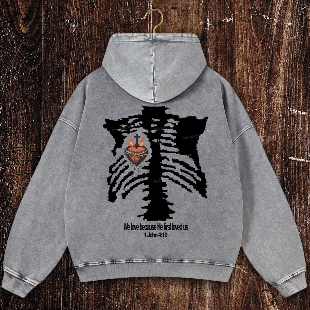 Skeletal Divine Love Christian Washed Hoodie