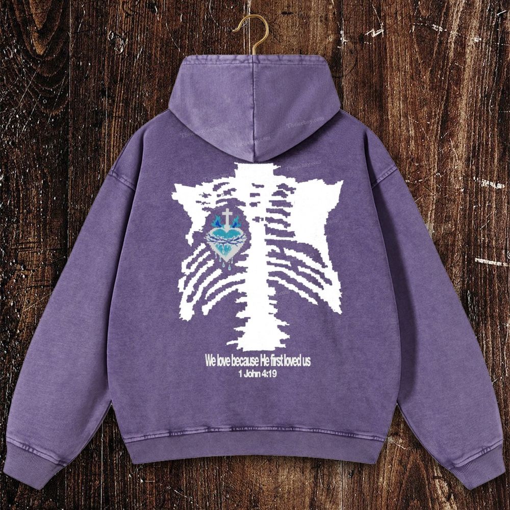 Skeletal Divine Love Christian Washed Hoodie