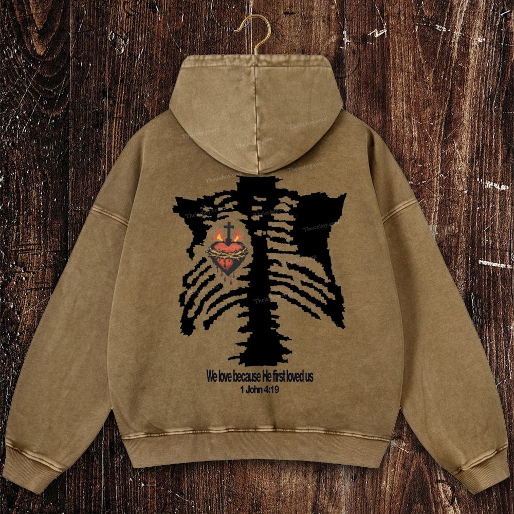 Skeletal Divine Love Christian Washed Hoodie