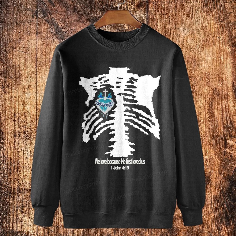 Skeletal Divine Love Cotton Crewneck Sweatshirt