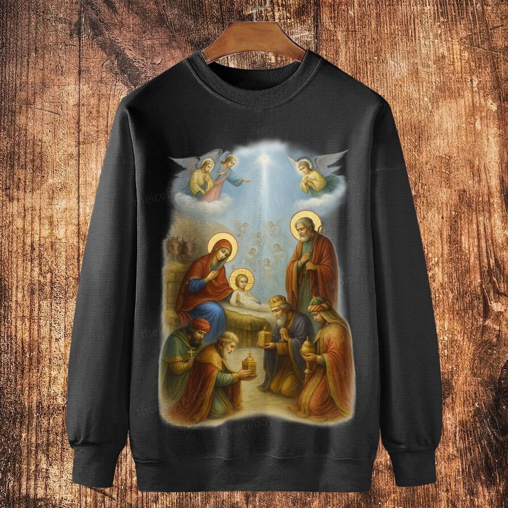 Nativity Adoration Cotton Crewneck Sweatshirt