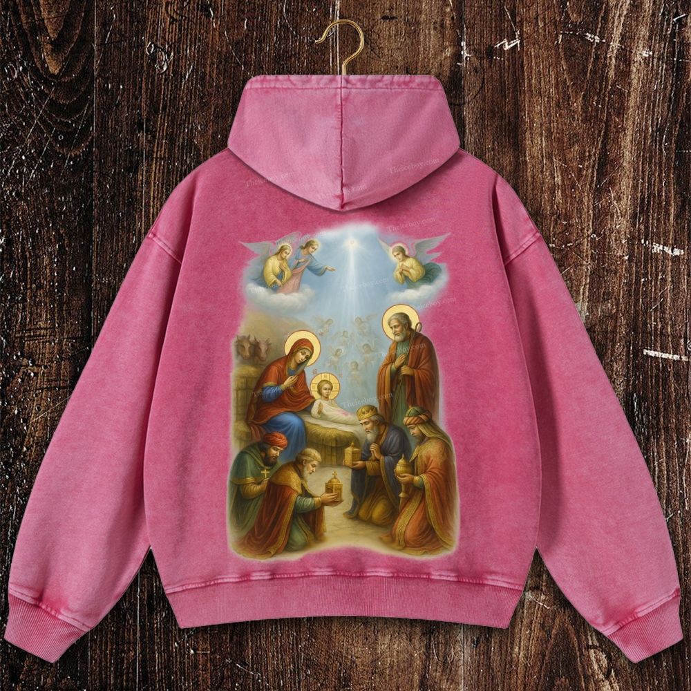 Nativity Adoration Christian Washed Hoodie