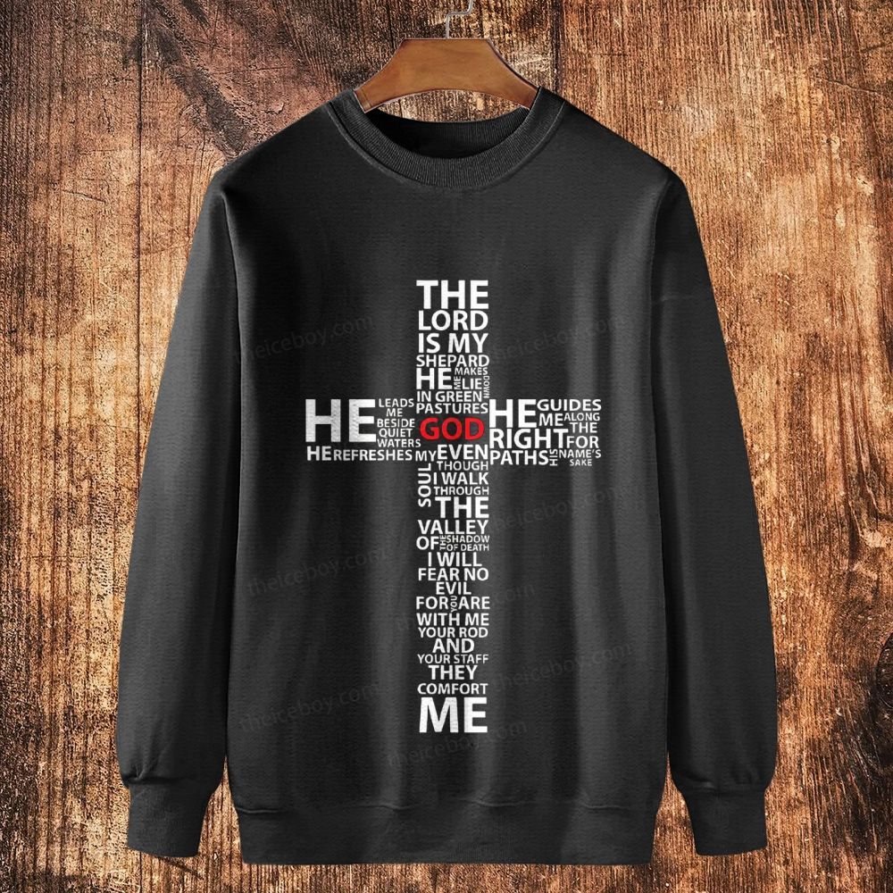 Psalm 23 Cross Cotton Crewneck Sweatshirt 