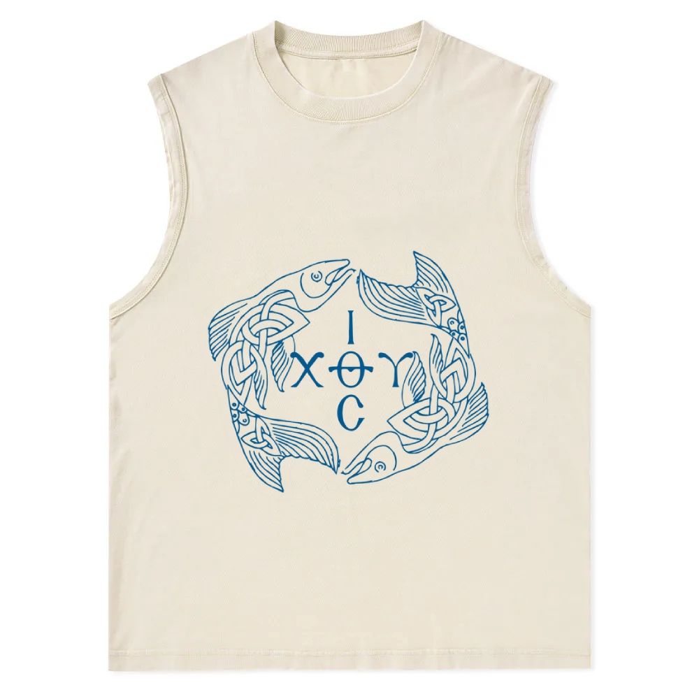 Celtic Ichthys Fish Christian Snowflake Washed Vest
