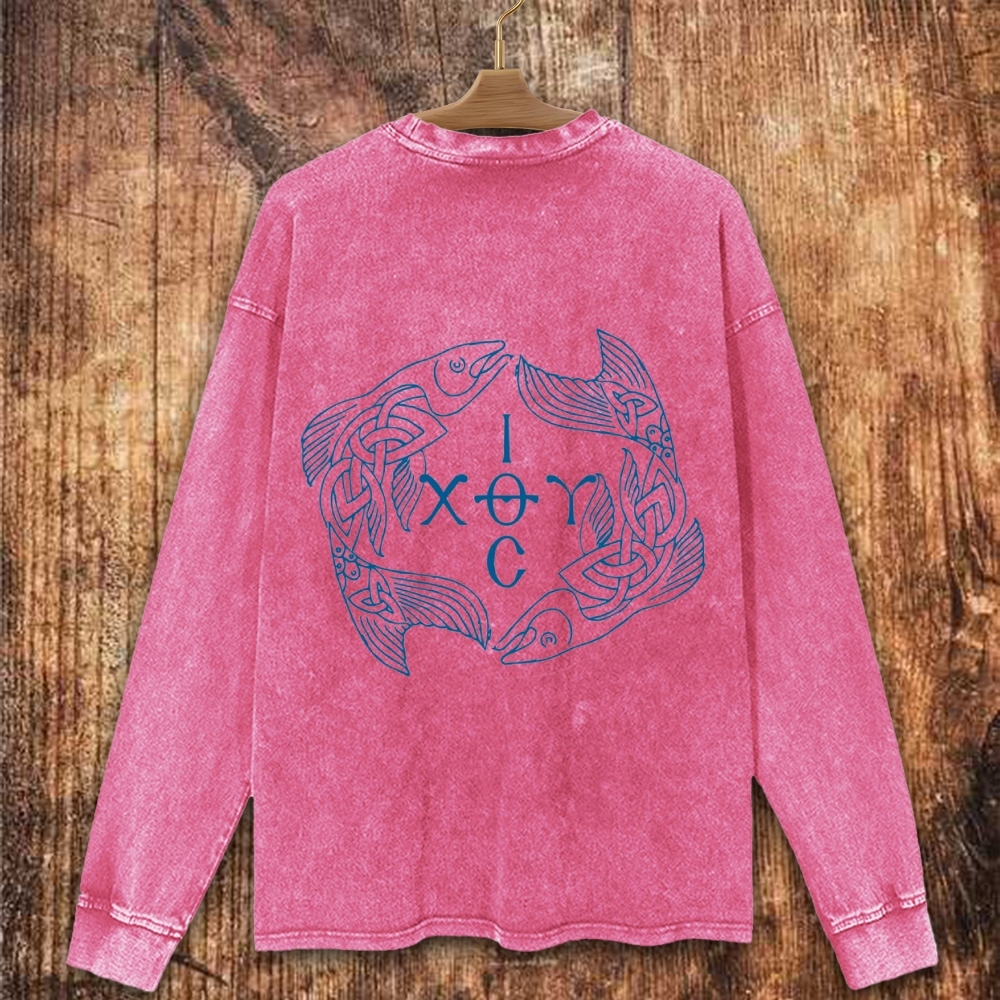 Celtic Ichthys Fish Christian Washed Sweatshirt