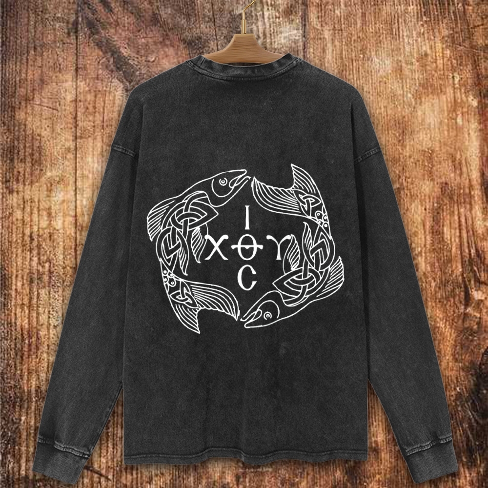 Celtic Ichthys Fish Christian Washed Sweatshirt