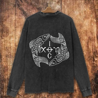 Celtic Ichthys Fish Christian Washed Sweatshirt