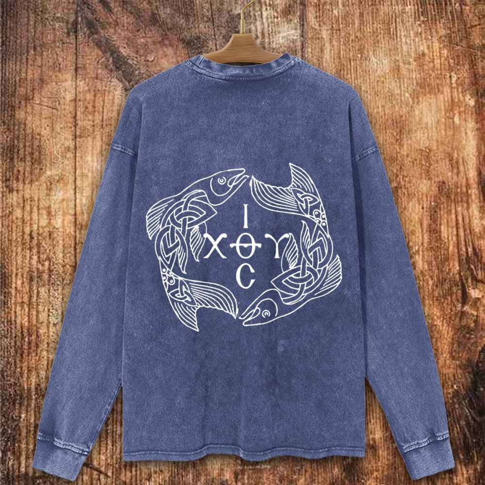 Celtic Ichthys Fish Christian Washed Sweatshirt