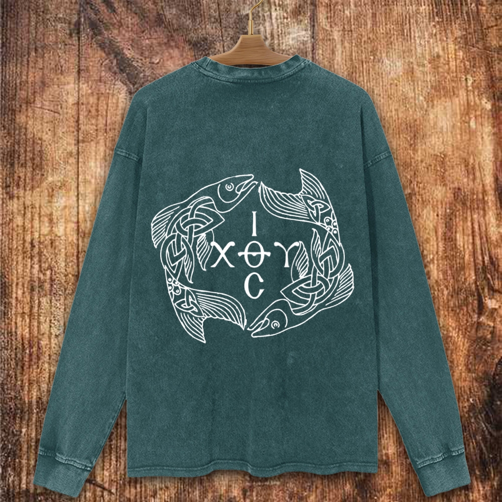 Celtic Ichthys Fish Christian Washed Sweatshirt