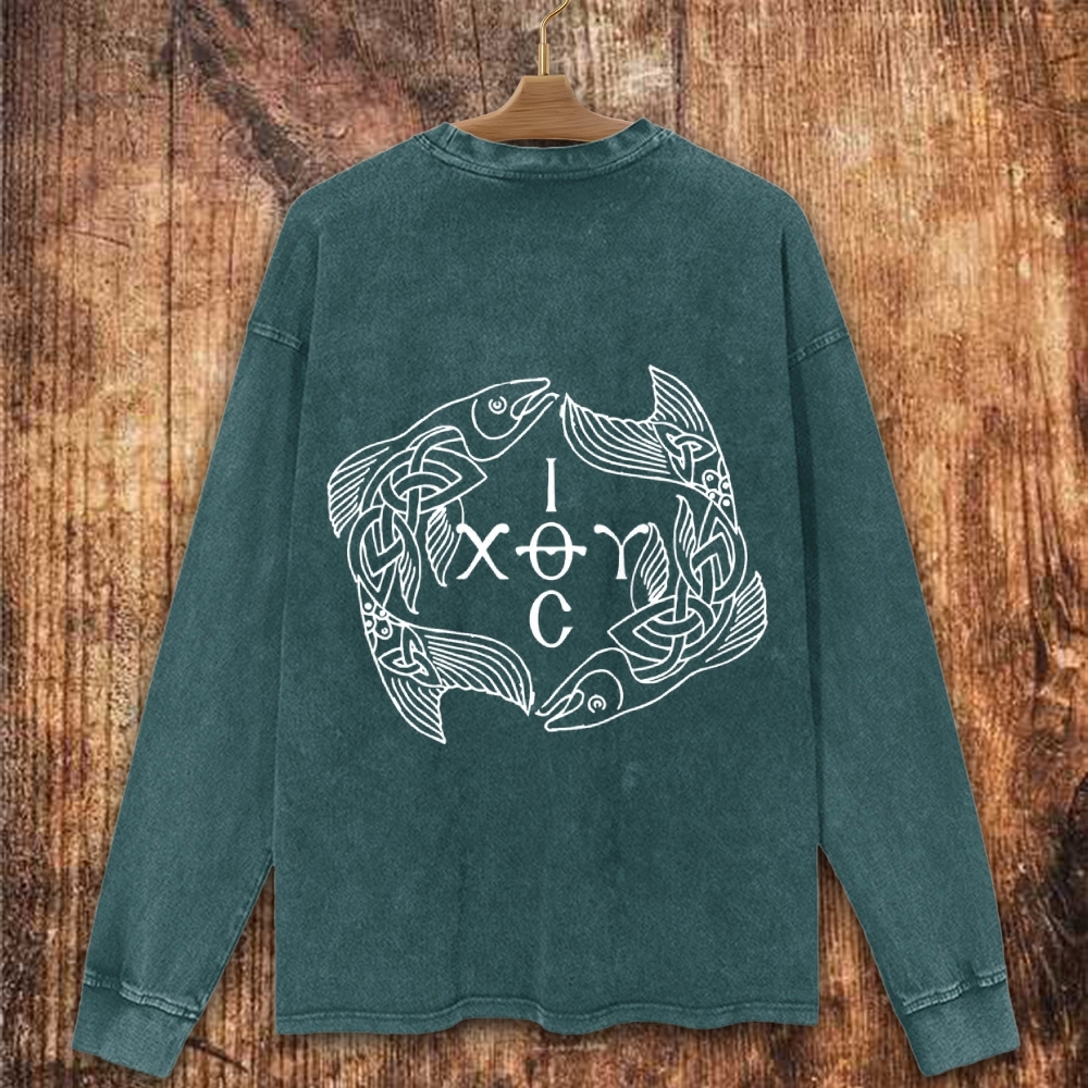 Celtic Ichthys Fish Christian Washed Sweatshirt