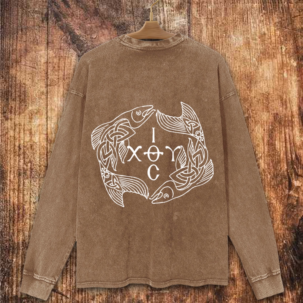 Celtic Ichthys Fish Christian Washed Sweatshirt