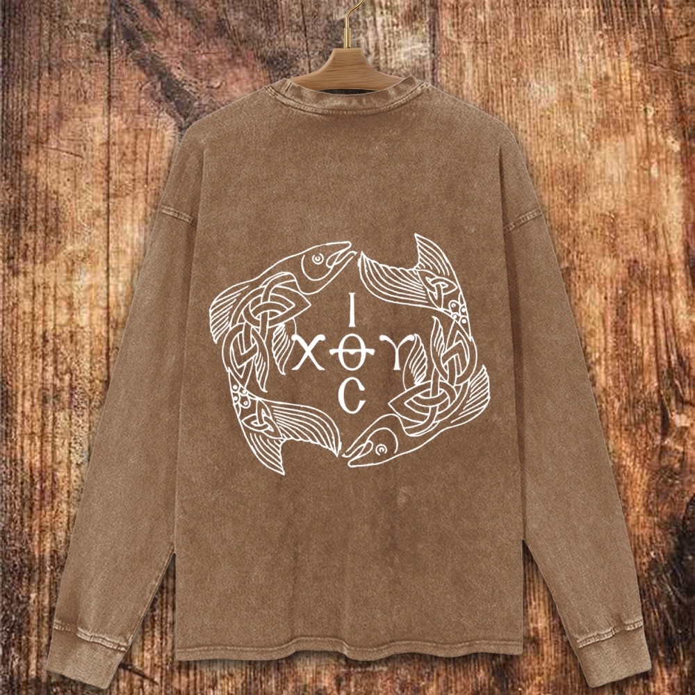 Celtic Ichthys Fish Christian Washed Sweatshirt