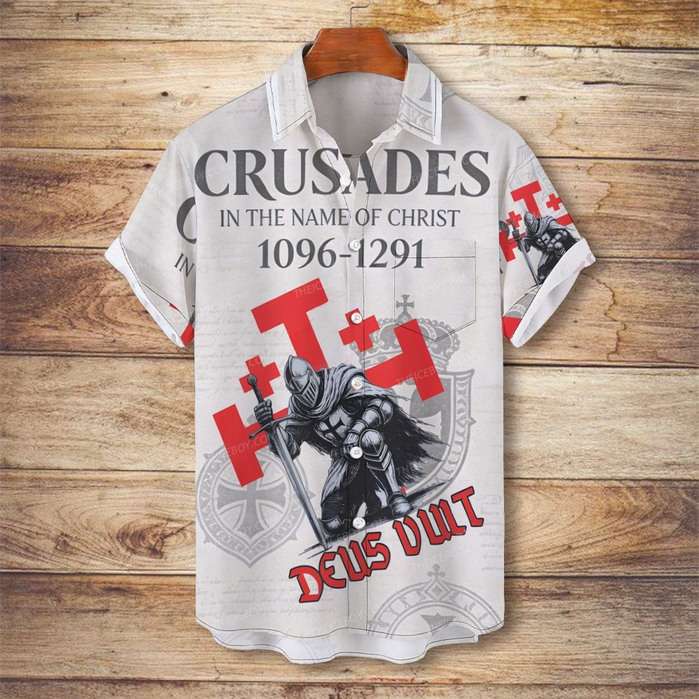 Templar Knight Crusader Deus Vult Men's Christian Vintage Soft Short-Sleeve Shirt