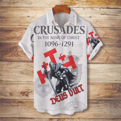 Templar Knight Crusader Deus Vult Men's Christian Vintage Soft Short-Sleeve Shirt