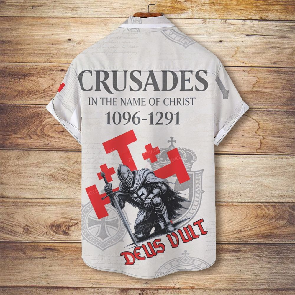 Templar Knight Crusader Deus Vult Men's Christian Vintage Soft Short-Sleeve Shirt