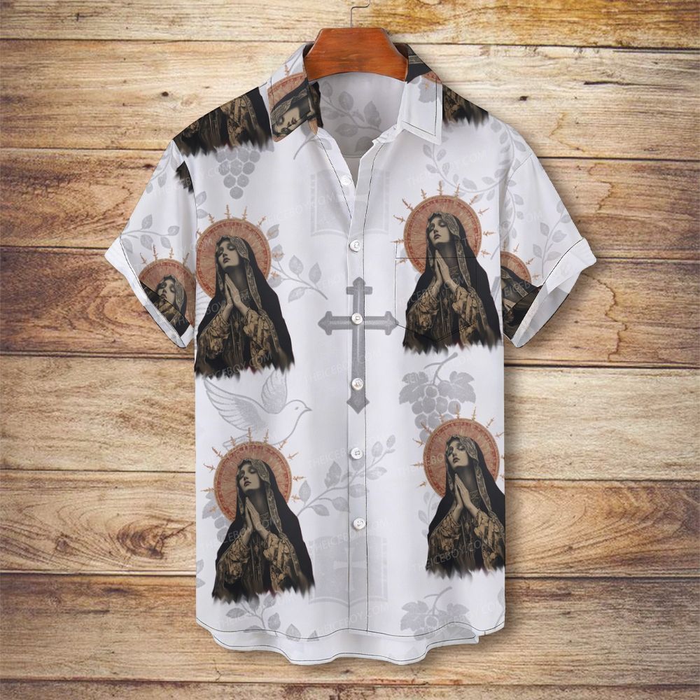 Stained Glass Madonna Men's Christian Vintage Soft Short-Sleeve Shirt