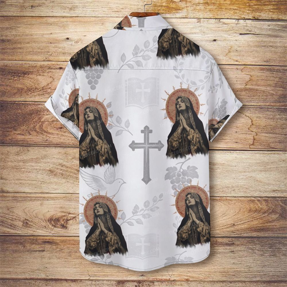 Stained Glass Madonna Men's Christian Vintage Soft Short-Sleeve Shirt