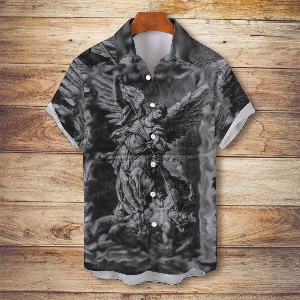 Archangel Michael defeats Satan Men's Christian Vintage Soft Short-Sleeve Shirt