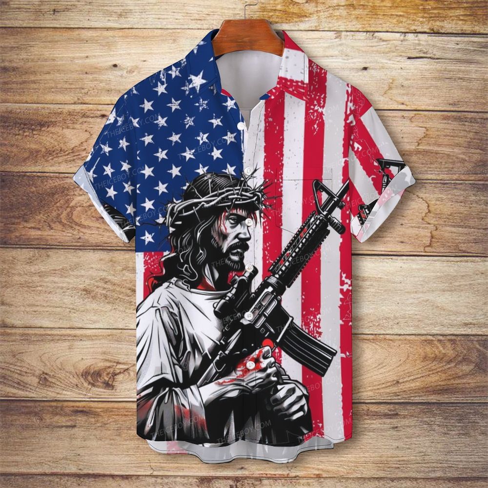 Jesus Protects America Men's Christian Vintage Soft Short-Sleeve Shirt