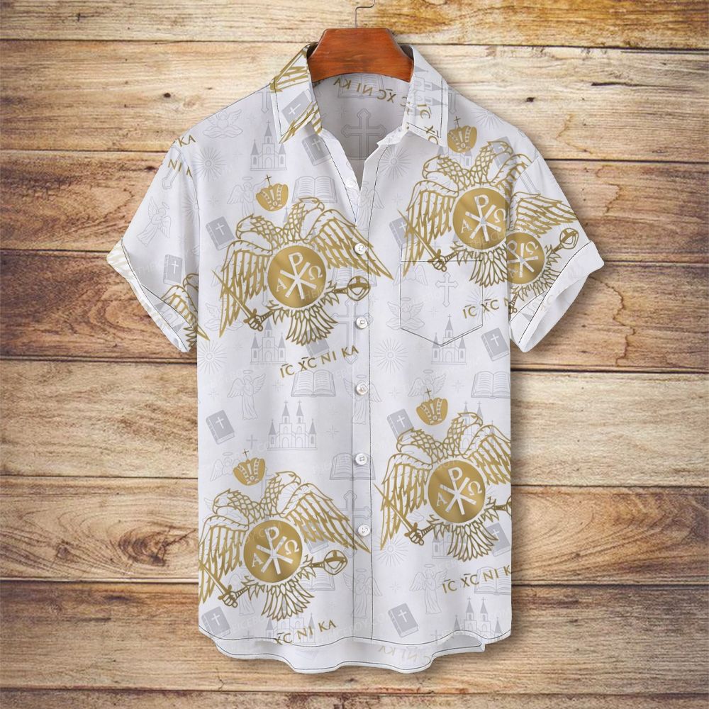 ICXCNIKA Orthodox Byzantine Eagle Men's Christian Vintage Soft Short-Sleeve Shirt