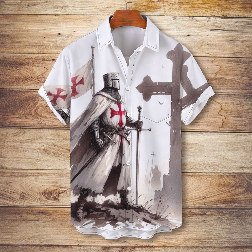 Templar Cross Men's Christian Vintage Soft Short-Sleeve Shirt
