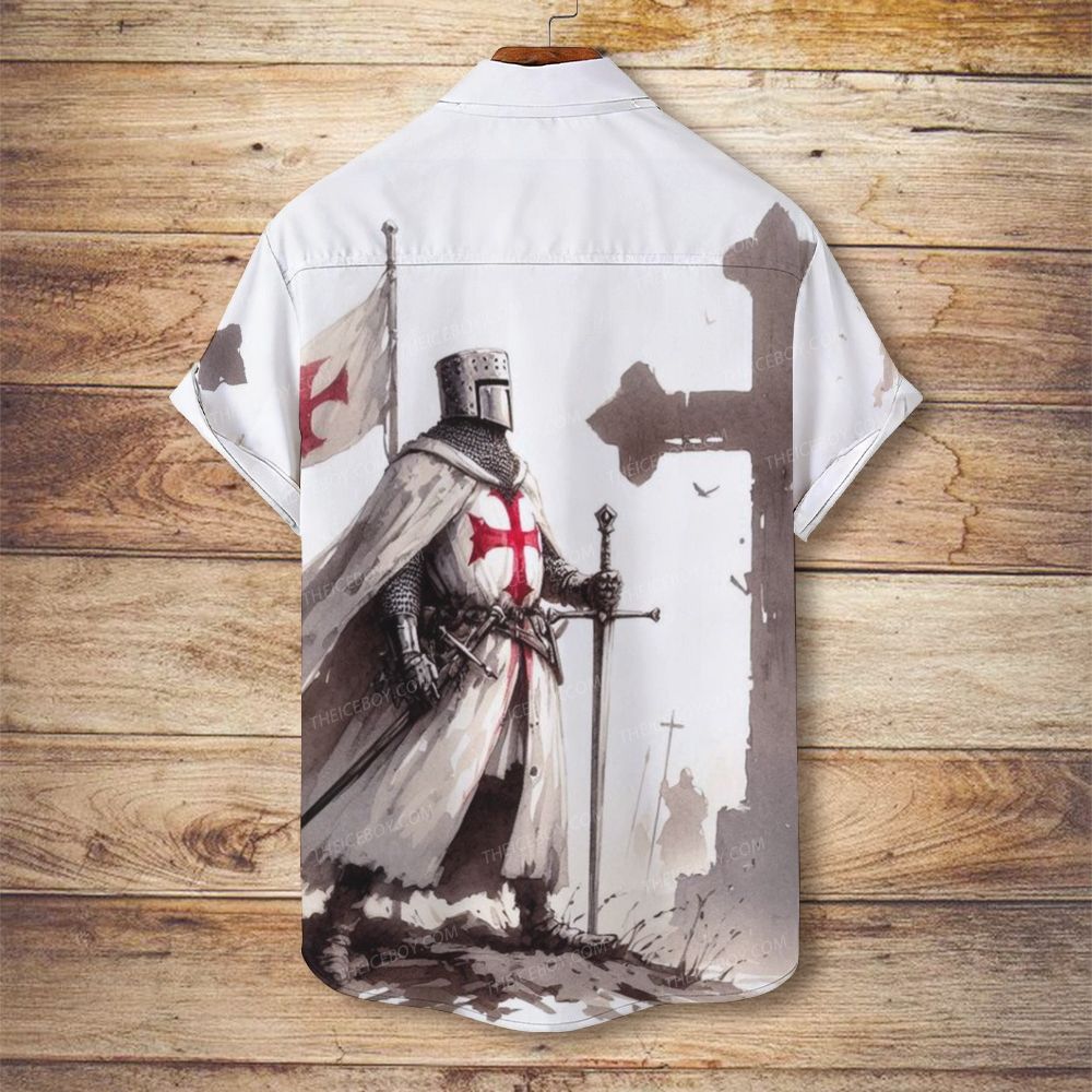 Templar Cross Men's Christian Vintage Soft Short-Sleeve Shirt