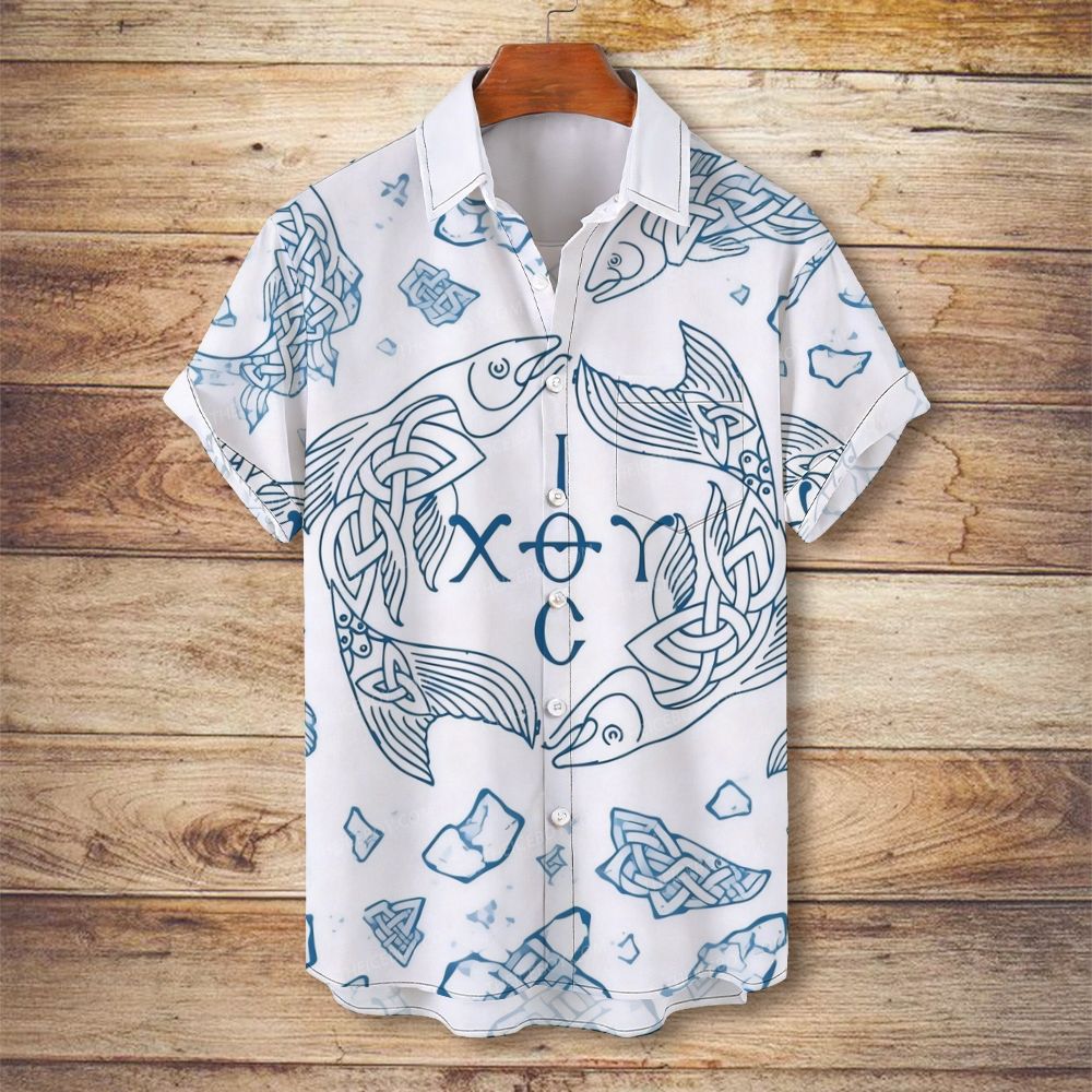 Fish of Faith Men's Christian Vintage Soft Short-Sleeve Shirt