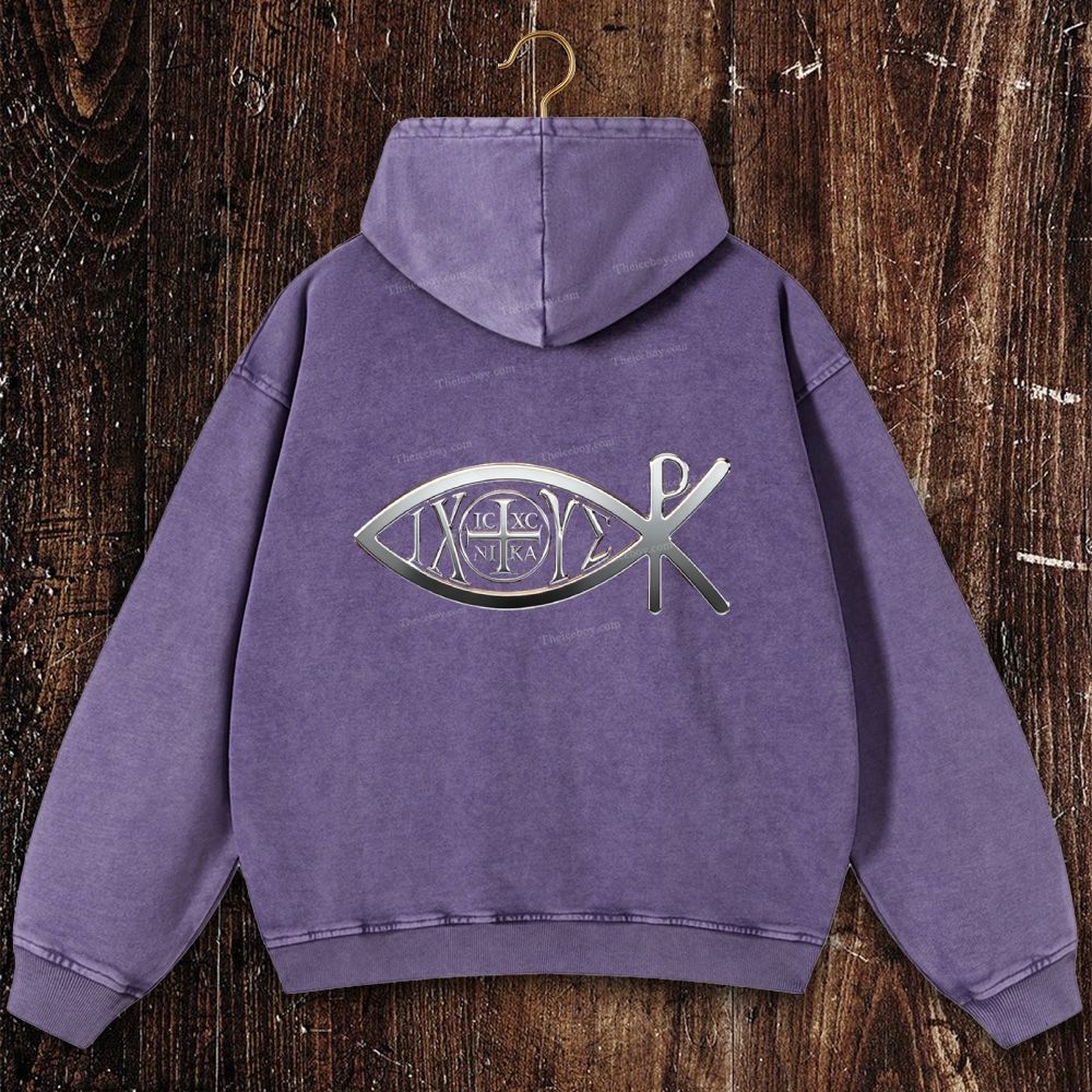 Ichthys & Chi Rho Shirt Christian Washed Hoodie