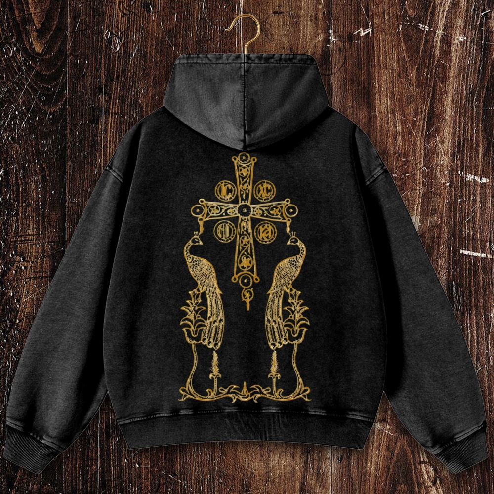 Orthodox Cross and Phoenix: Eternal Life  Christian Washed Hoodie
