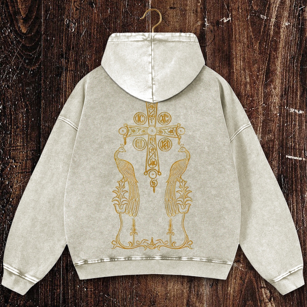 Orthodox Cross and Phoenix: Eternal Life  Christian Washed Hoodie