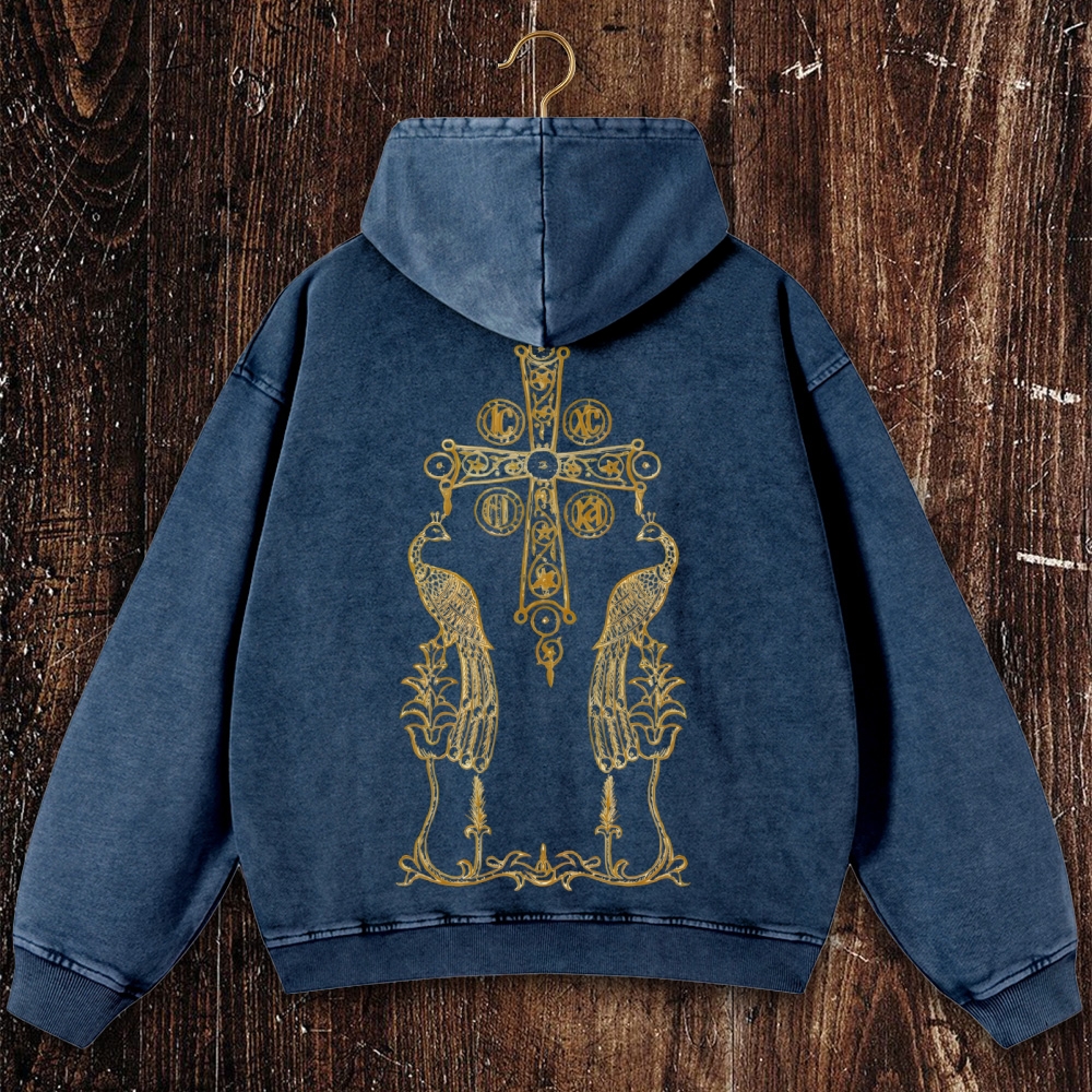 Orthodox Cross and Phoenix: Eternal Life  Christian Washed Hoodie