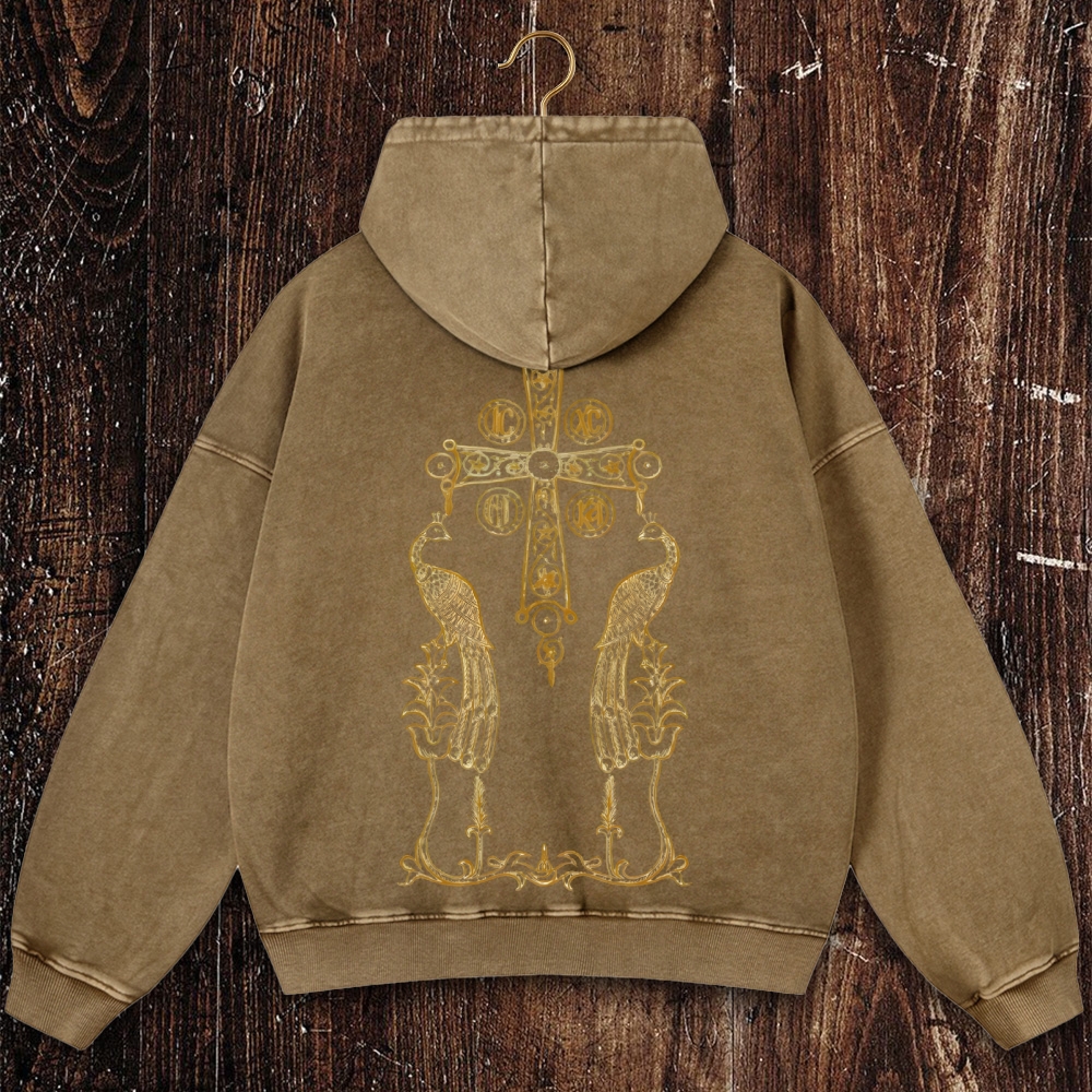 Orthodox Cross and Phoenix: Eternal Life  Christian Washed Hoodie