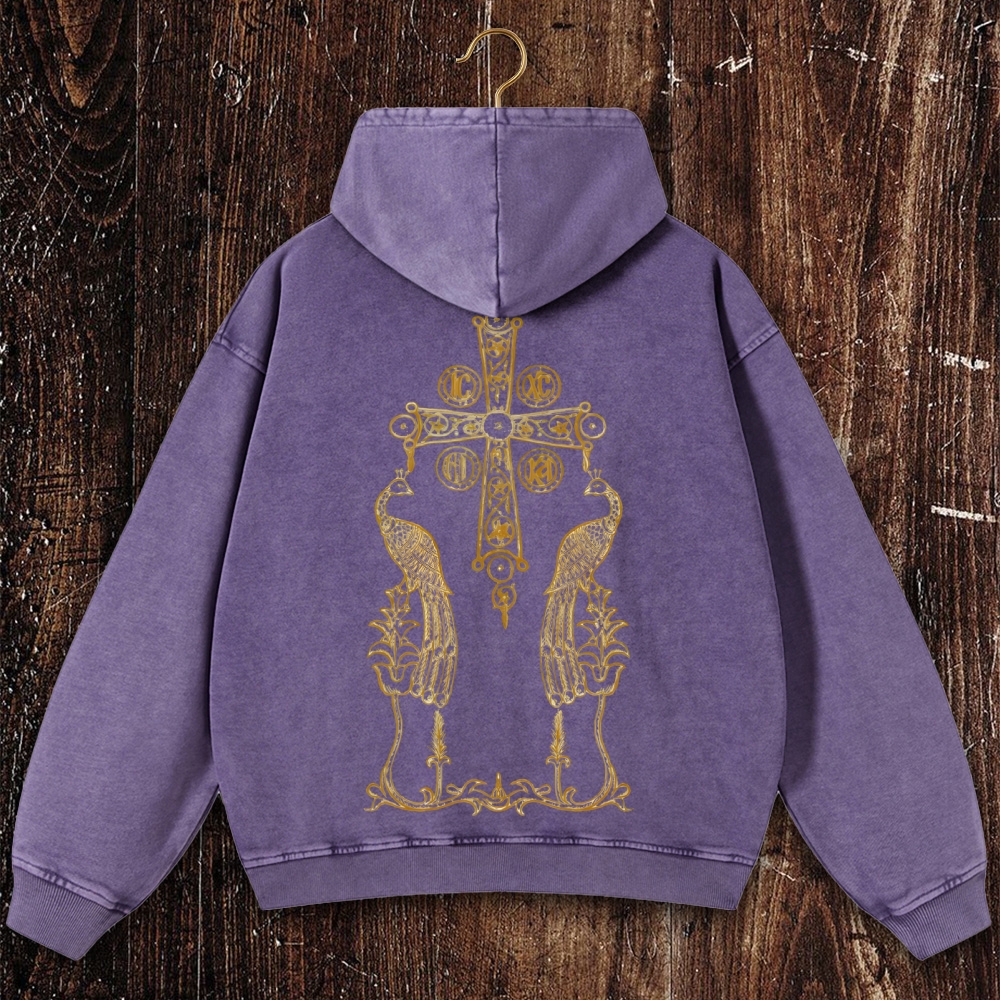Orthodox Cross and Phoenix: Eternal Life  Christian Washed Hoodie