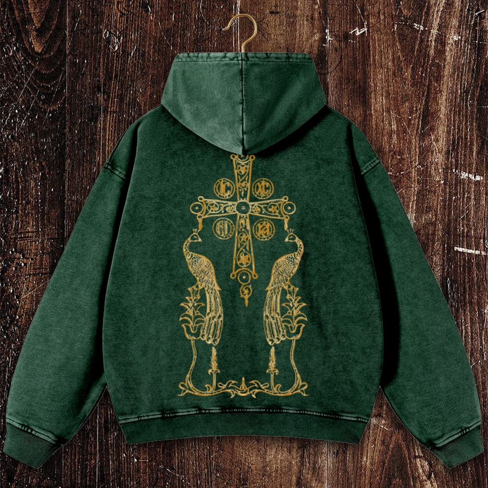 Orthodox Cross and Phoenix: Eternal Life  Christian Washed Hoodie
