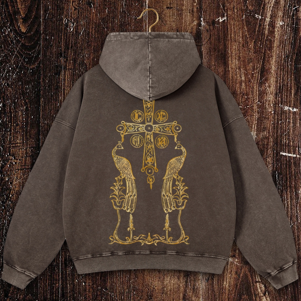Orthodox Cross and Phoenix: Eternal Life  Christian Washed Hoodie