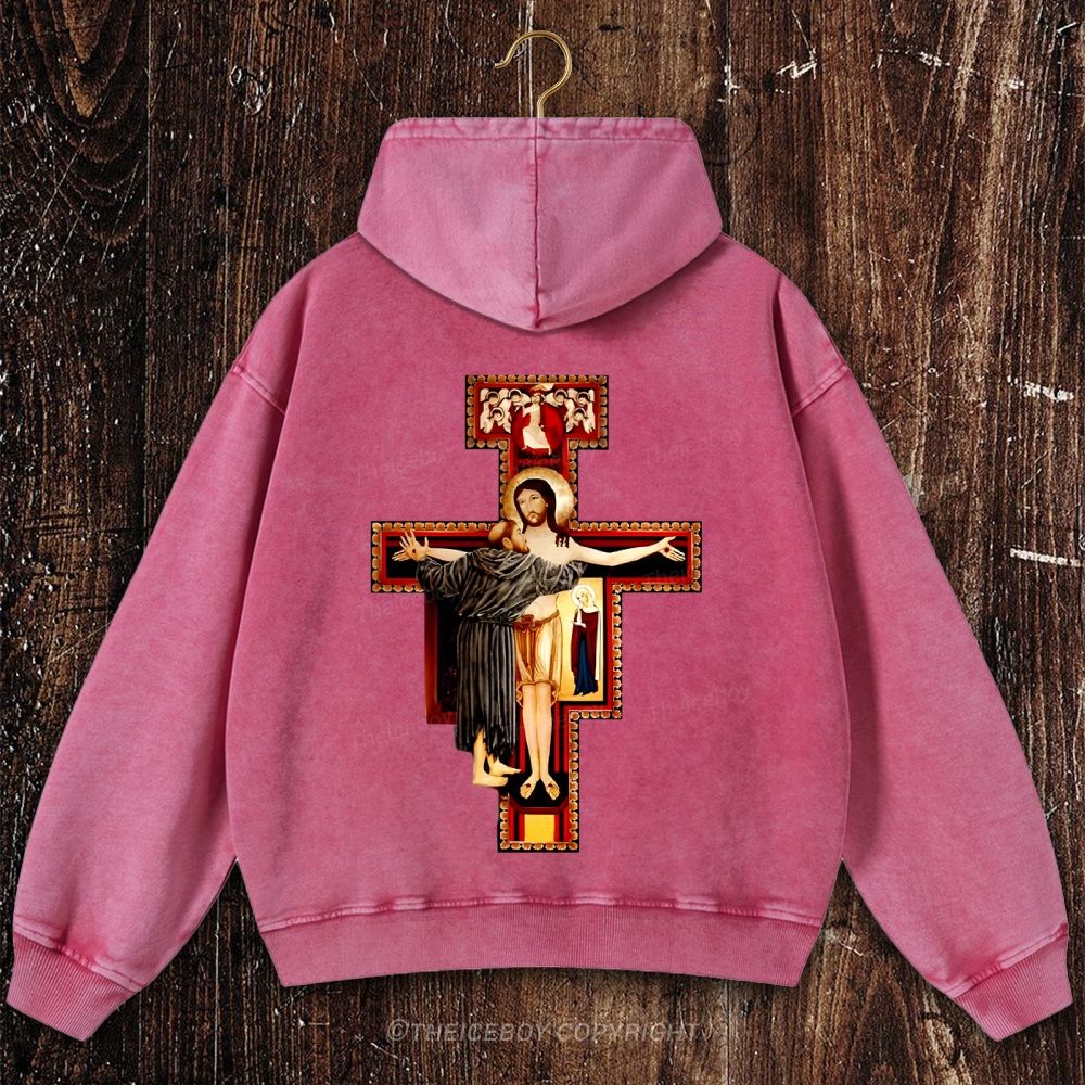 San Damiano Cross Christian Washed Hoodie