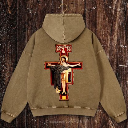 San Damiano Cross Christian Washed Hoodie