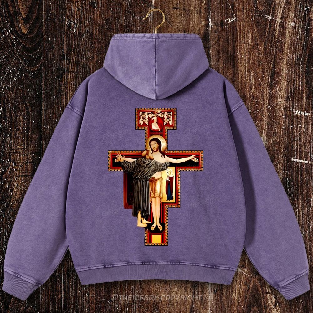 San Damiano Cross Christian Washed Hoodie