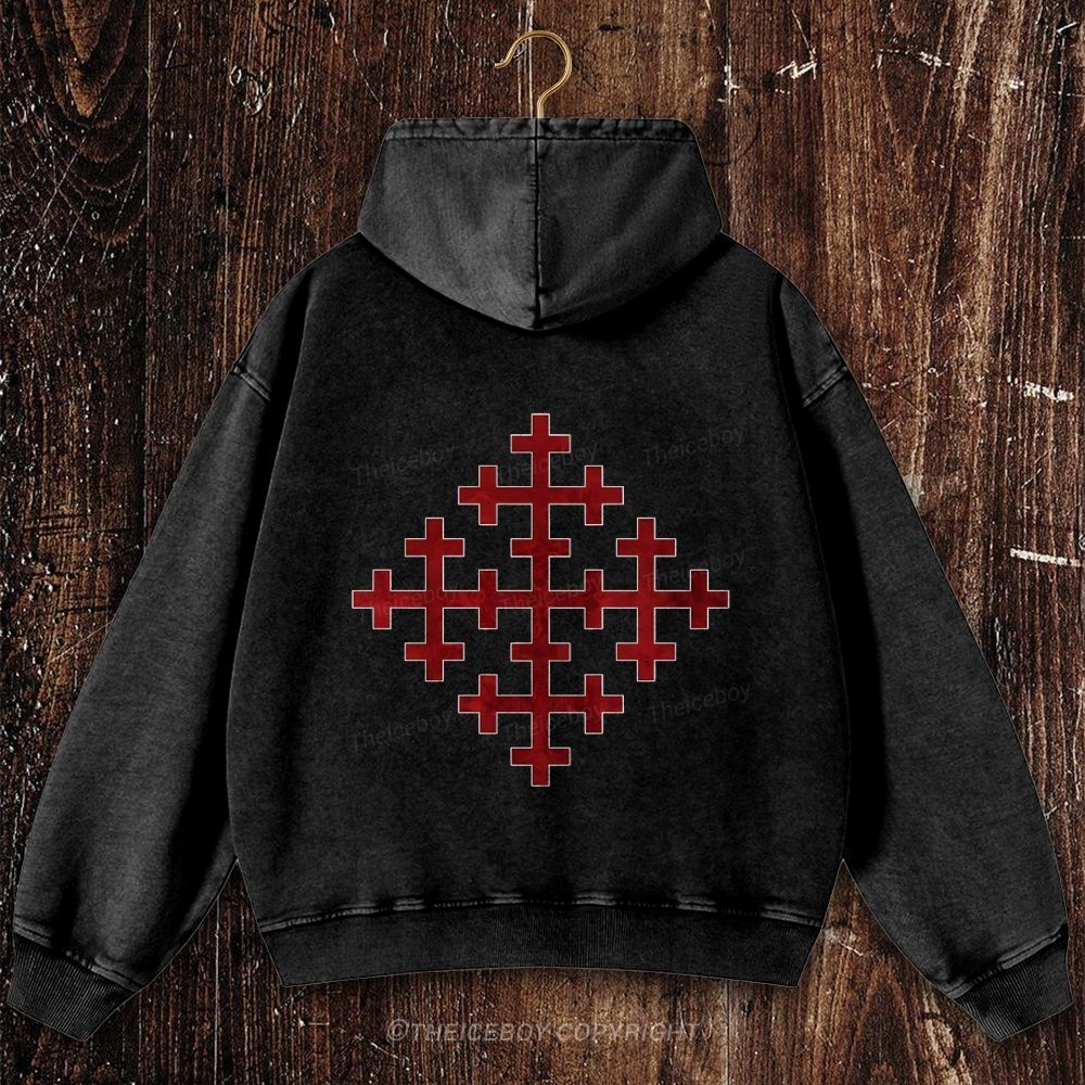Five Fold Cross Christian Washed Hoodie
