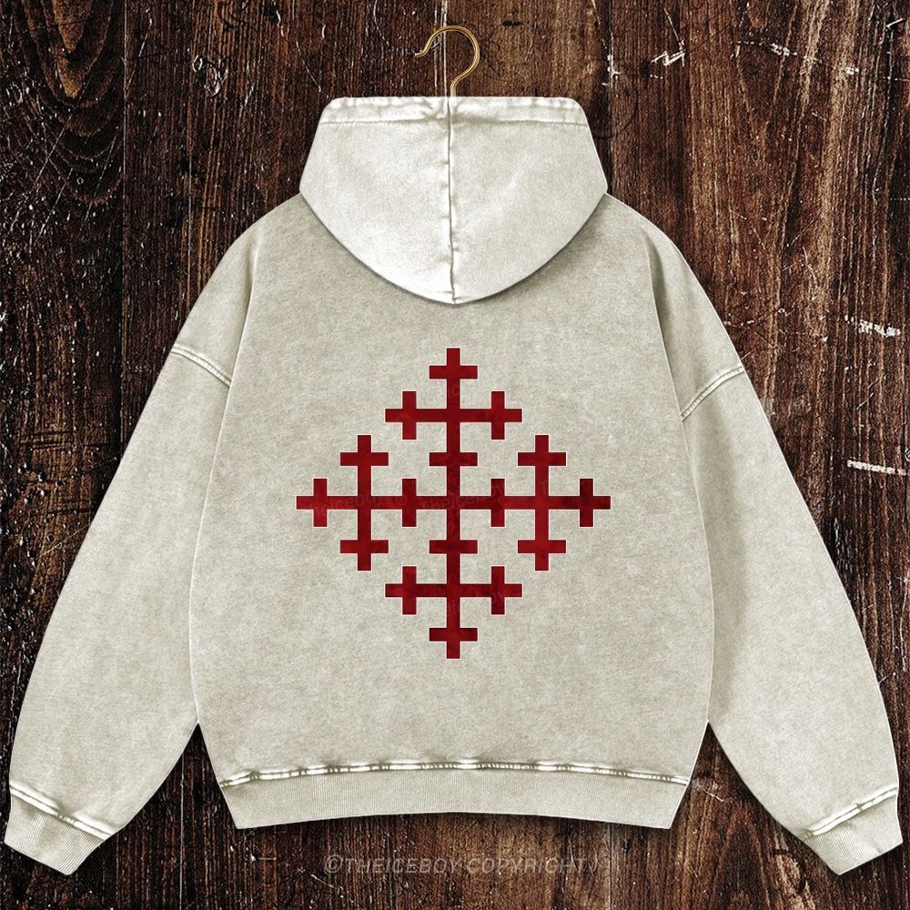 Five Fold Cross Christian Washed Hoodie