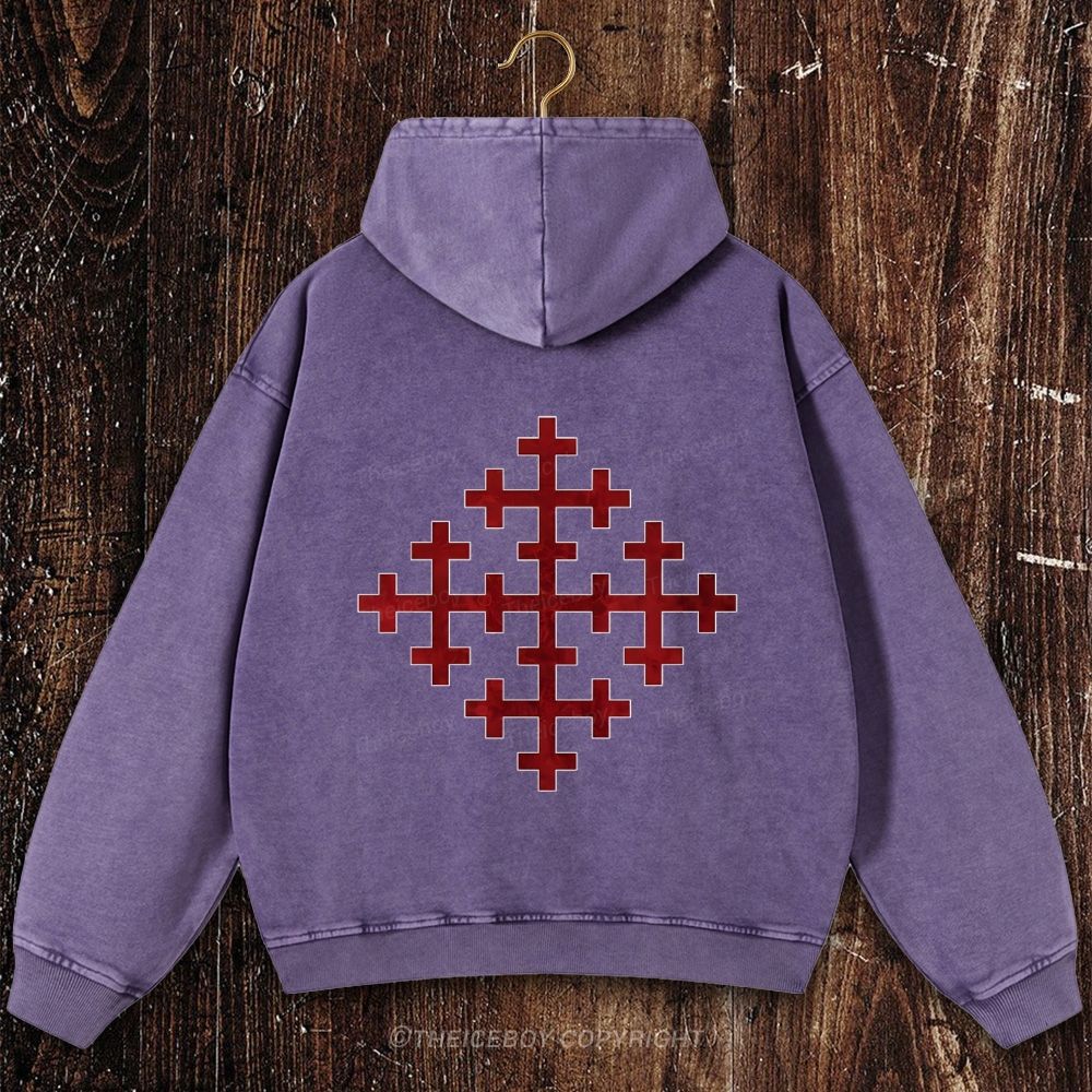 Five Fold Cross Christian Washed Hoodie