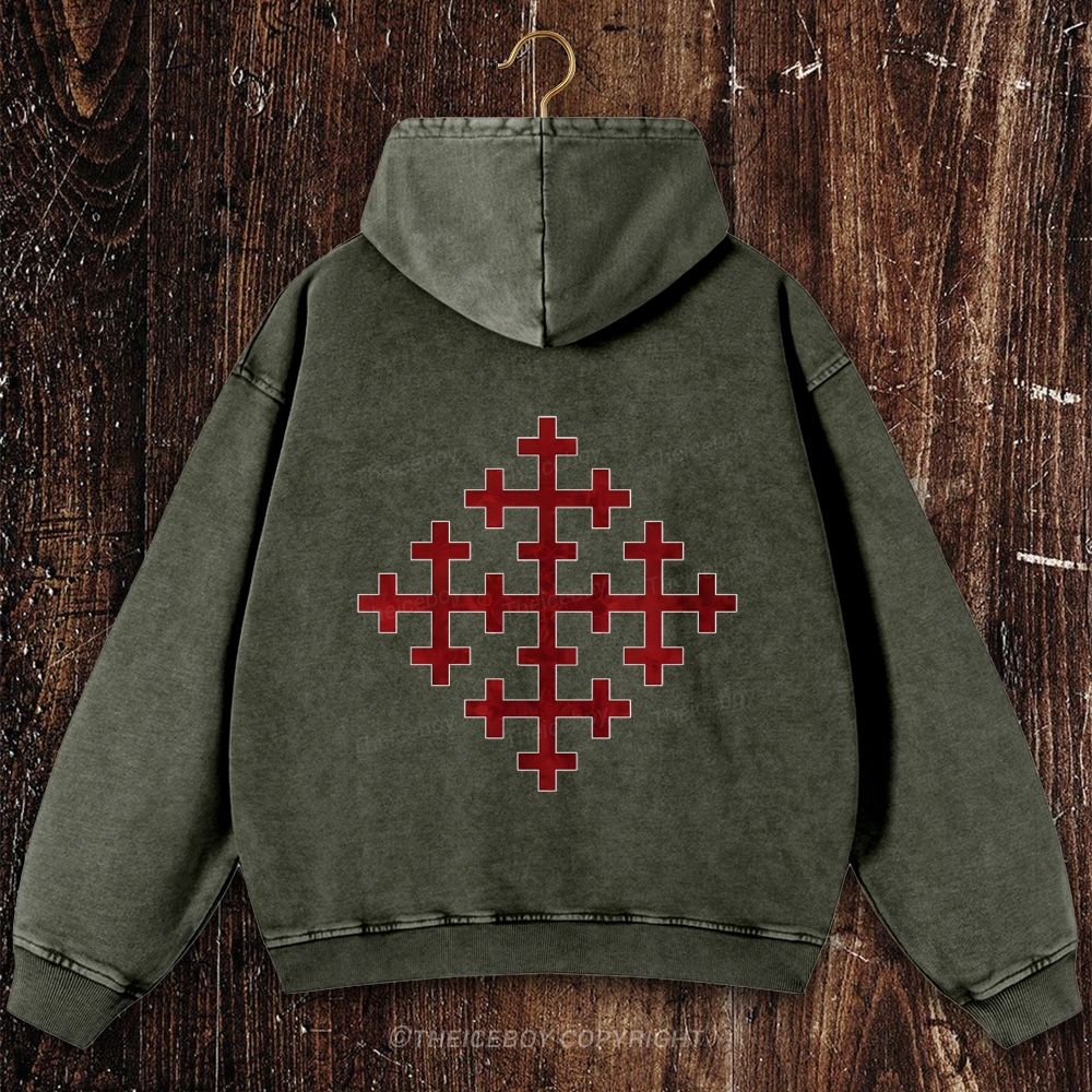 Five Fold Cross Christian Washed Hoodie