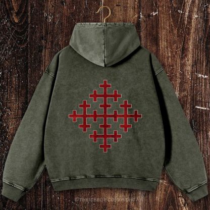 Five Fold Cross Christian Washed Hoodie
