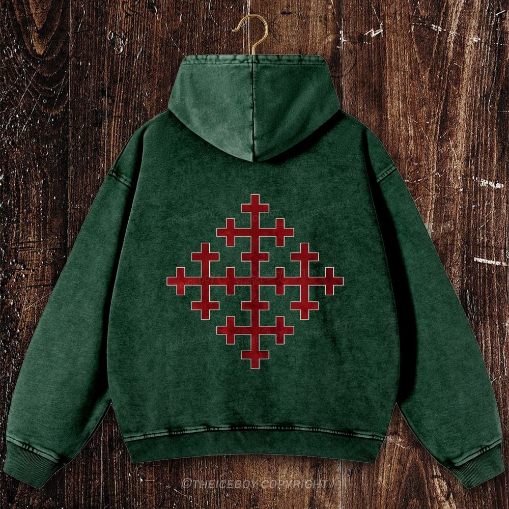 Five Fold Cross Christian Washed Hoodie