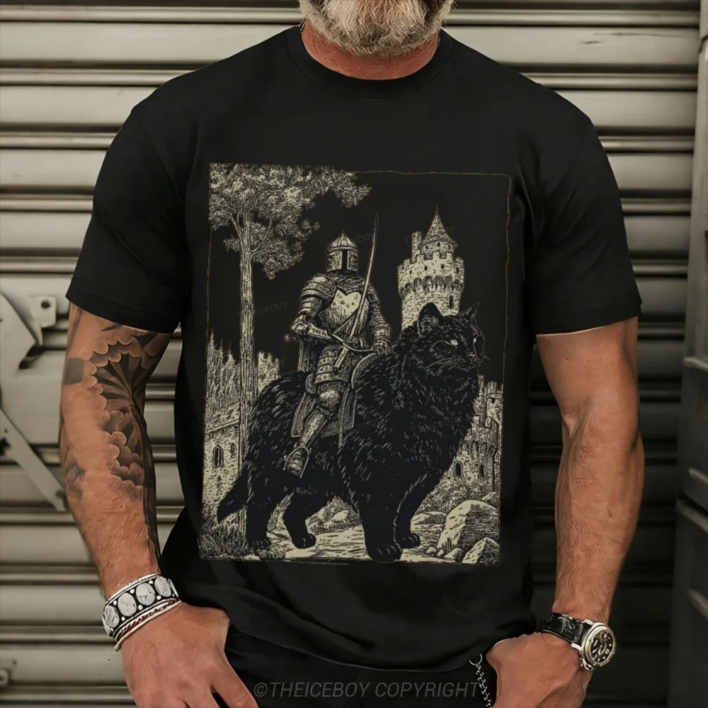 Knight Cat Rider Cotton T-shirt