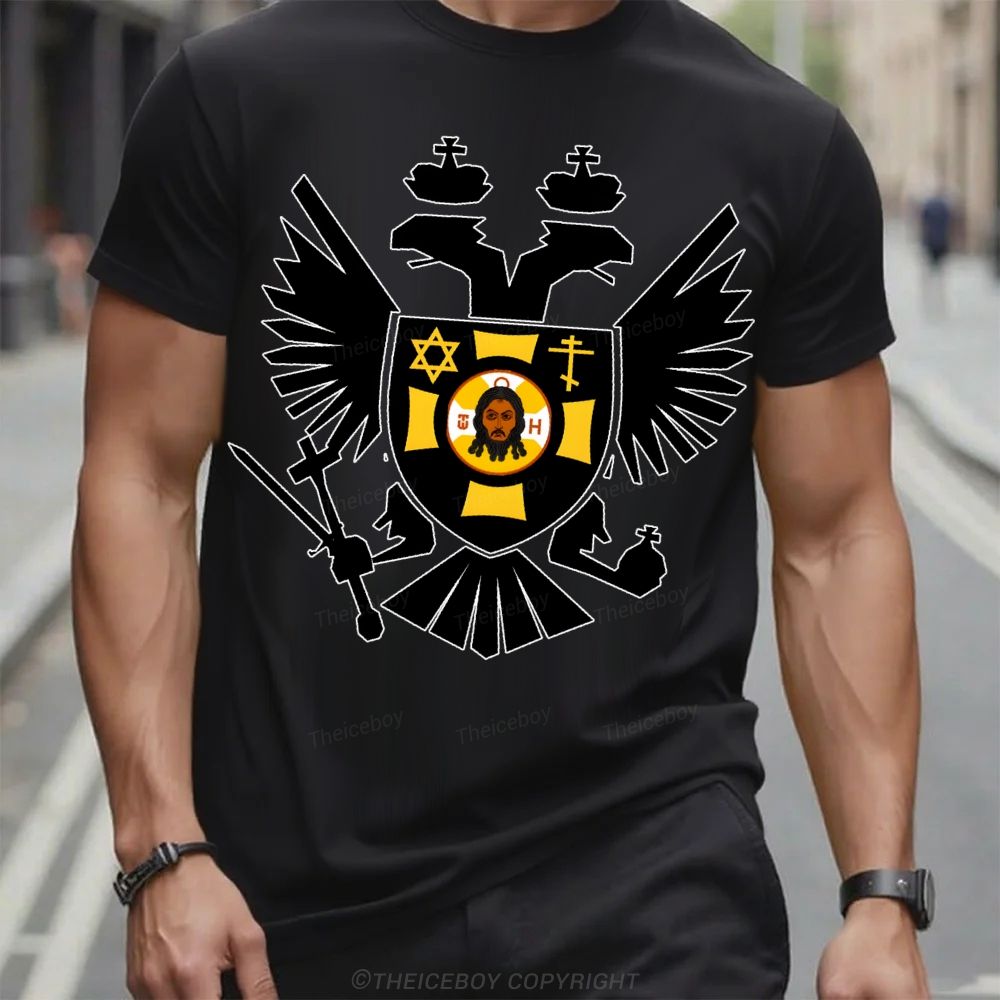Symmetrical Black Raptor Cotton T-shirt